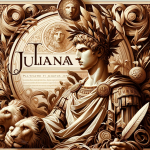 A classic and elegant depiction of the name Juliana, representing its Roman origins and noble meaning. The image should embody the concepts of nobilit