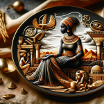 A culturally rich and historic scene representing the name ‘Núbią’. The focus is on an elegant and strong figure, symbolizing the historical significa