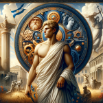A historic and noble scene representing the name ‘Júlio’. The focus is on a dignified and strong figure, symbolizing the connotations of nobility and