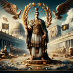 A majestic and historical scene representing the name ‘César’. The focus is on a commanding and regal figure, symbolizing the meaning ‘leader’ or ‘emp