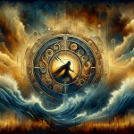A mysterious and intriguing depiction of the name Alan, symbolizing its ancient origins and enigmatic meaning. The image should embody concepts of har