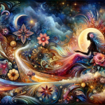 A mystical and enchanting visual representation of the name Zaya, embodying its meanings of discovery and beauty. The image should creatively represen
