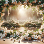 A serene and elegant representation inspired by the name Yasmin. The image features a beautiful garden filled with delicate jasmine flowers, symbolizi