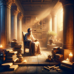 A serene and wise scene representing the name ‘Esdras’. The image should reflect the themes of wisdom, knowledge, and a deep commitment to faith and l