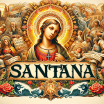 A spiritual and culturally rich illustration representing the name Santana, reflecting its religious and cultural heritage. The image should feature e
