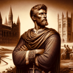 A strong and historical scene representing the name ‘Jeferson’. The focus is on a proud and dignified figure, symbolizing the meaning ‘son of Geoffrey