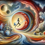 A surreal and symbolic image representing the concept of dreaming about menstruation. The scene should convey themes of renewal, femininity, and life