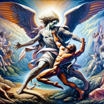 A symbolic and artistic representation of the meaning of the name Jacó, emphasizing its themes of tradition and transformation. The image should depic