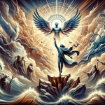 A symbolic and artistic representation of the meaning of the name Josué, emphasizing its themes of faith and leadership. The image should depict a pow
