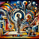 A symbolic and artistic representation of the name Wender, emphasizing its modernity and curious nature. The image should depict a unique and creative