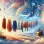 A symbolic and artistic representation of the theme ‘O Tecido dos Sonhos Desvendando o Simbolismo de Roupas no Varal’. The image features a serene an