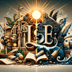 A symbolic and balanced illustration representing the composite name Pedro Lucas, blending themes of tradition and enlightenment. The image should fea