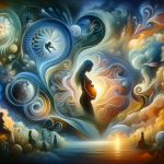 A symbolic and insightful representation of the psychological analysis of dreaming about a pregnant woman. The scene is set in a serene, dreamlike env