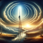 A symbolic and inspiring image representing the concept of dreaming about climbing a ladder. The scene should depict a person ascending a ladder, symb