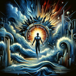 A symbolic representation of the name Kauan, reflecting its modern origins and meanings. The image captures a dynamic and powerful atmosphere, represe