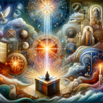 A thoughtful and spiritual visual representation of the name Matias, embodying its meanings of ‘Presente e Sabedoria’ (Gift and Wisdom). The image sho