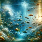 A tranquil and symbolic representation of dreaming about fish, highlighting the connection between the conscious and subconscious mind. The image shou