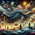 A visual interpretation of the concept ‘Untangling the Symbolism The Meaning of Dreaming about Hair’. The scene is a surreal dreamscape, focusing on