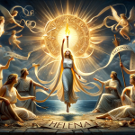 A visual representation focusing on the meanings associated with the name Helena, without using the name itself. Illustrate the concepts of a ‘torch’