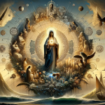 A visual representation of the composite name ‘Maria do Carmo’, capturing its deep meanings and symbolism. The image should convey the elements of sov