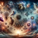 A visual representation of the concept ‘The Art of Dreams Unveiling the Meaning of Dreaming About Tattoos’. The scene depicts a dreamlike and mystica