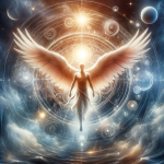 A visual representation of the name Gabriel, embodying the essence of a messenger of hope. The image should convey themes of strength, divinity, and c