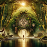An artistic representation inspired by the name Kauê, reflecting its origins in the Tupi-Guarani language and its meaning of ‘man who comes from the f