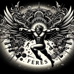 Create an artistic image representing the meaning of the name Carlos. The artwork should visually convey the themes of strength and manliness, as the
