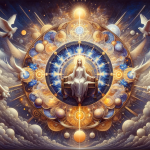 Create an artistic image representing the meaning of the name Dayane. The artwork should visually convey themes of divine judgment and luminous beauty