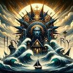 Create an artistic image representing the meaning of the name Henry. The artwork should visually convey the themes of rulership and home, as the name