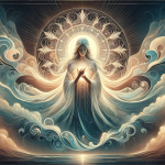 Create an artistic image representing the meaning of the name Isabel. The artwork should visually convey the themes of devotion and purity, as the nam