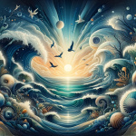 Create an artistic image representing the meaning of the name Marina. The artwork should visually convey the themes of the sea and maritime beauty, as