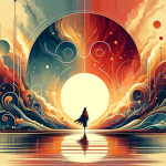 Create an artistic image representing the meaning of the name Mônica. The artwork should visually convey the themes of solitude and advisement, as the