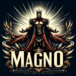 Create an image in a style different from the previous ones that represents the meaning of the name concept ‘Magno’, meaning ‘great’ or ‘powerful’. Th