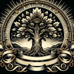 Create an image in a style different from the previous ones that represents the meaning of the surname ‘Carvalho’, derived from the oak tree. The imag