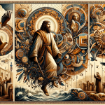 Create an image that captures the essence of the name ‘Jacob’, rooted in its biblical and Hebrew origins ‘Ya’aqov’. The artwork should symbolize the m