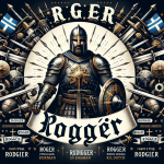 Create an image that visually represents the meaning and heritage of the name Rogério. The central focus should be a distinguished and honorable warri