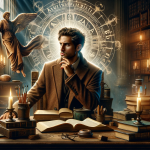Create an image that visually represents the meaning of the name Agostinho. The scene should depict an intellectual, reflective man embodying the qual