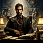 Create an image that visually represents the meaning of the name Diego. The scene should depict a charismatic, strong man embodying the qualities of l
