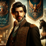 Create an image that visually represents the meaning of the name Felipe. The scene should depict a charismatic, noble man embodying the qualities of f