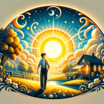 Create an image that visually represents the meaning of the name Gilson. The scene should depict a cheerful, optimistic individual embodying the quali