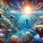 The image is a visual representation of the text ‘Exploring the Ocean of Dreams The Meaning of Dreaming about Fish’. It portrays a surreal, dreamlike