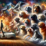 This image captures the essence of dreaming about dogs, set in a dynamic and emotionally resonant scene that conveys the various symbolic meanings and