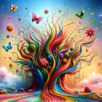 Visualize a bright and uplifting scene that creatively represents the theme of dreaming about hair falling out, set against a backdrop filled with che