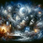 a complex and emotionally charged scene that captures the essence of dreaming about a husband’s betrayal, set in a surreal and symbolic envi