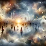 a poignant and symbolic scene capturing the essence of dreaming about someone’s death, set against a backdrop that is both ethereal and refl