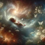 essence of dreaming about a baby, set against the backdrop of a dreamlike, ethereal landscape that blurs the lines between rea