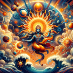 image that embodies the meaning of the name ‘Ravi’, deeply rooted in Indian culture and mythology. The artwork should capture the essence of