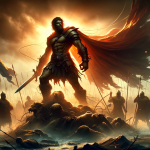 image that visually represents the meaning of the name Valente. The scene should depict a bold, courageous individual embodying the qualitie