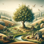 image that visually represents the meaning of the surname Pereira. The scene should depict elements that embody the connection with the land